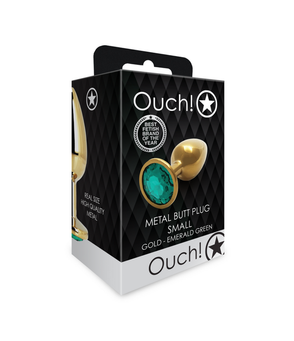 Ouch! by Shots Ronde Edelsteen Butt Plug - Klein - Goud/Emerald Groen