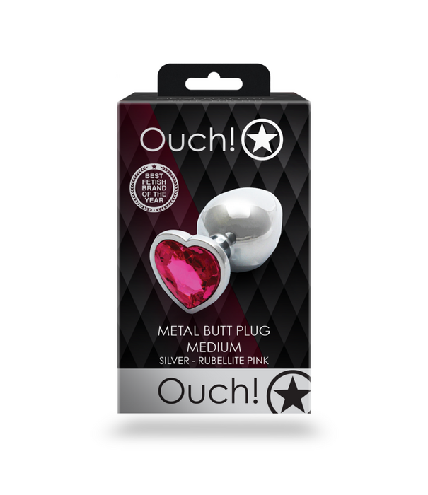 Ouch! by Shots Heart Gem Butt Plug - Medium - Zilver/Rubellite Roze