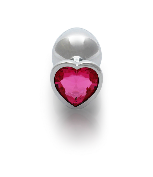 Ouch! by Shots Heart Gem Butt Plug - Medium - Zilver/Rubellite Roze