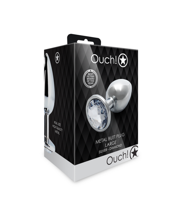 Ouch! by Shots Ronde Edelsteen Butt Plug - Groot - Zilver/Diamant