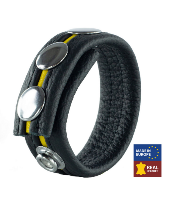 Red Leather Verstelbare Leren Cockring - Geel