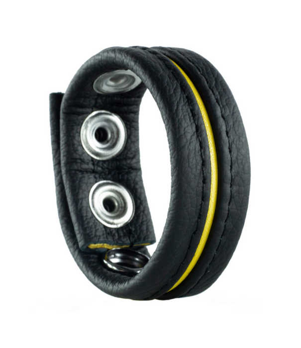 Red Leather Verstelbare Leren Cockring - Geel