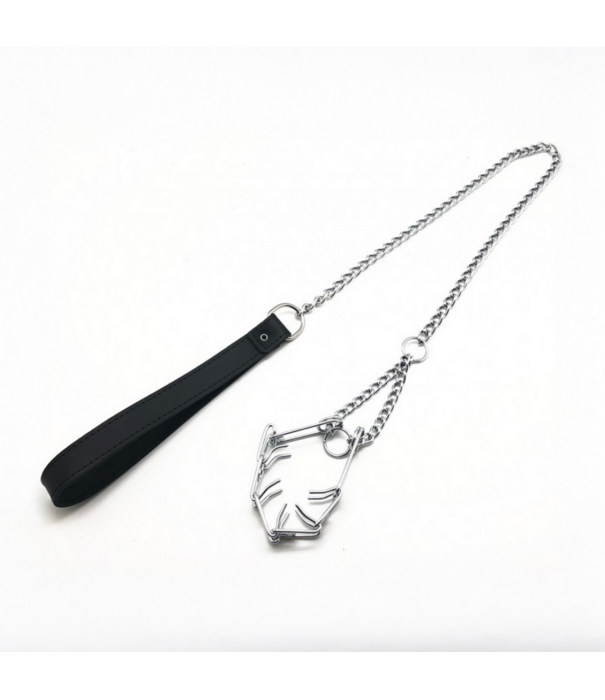 Red Leather Leiband met Choker voor Penis - Zwart/Zilver