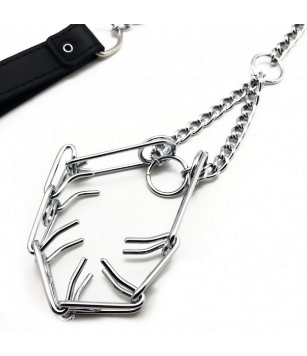 Red Leather Leiband met Choker voor Penis - Zwart/Zilver