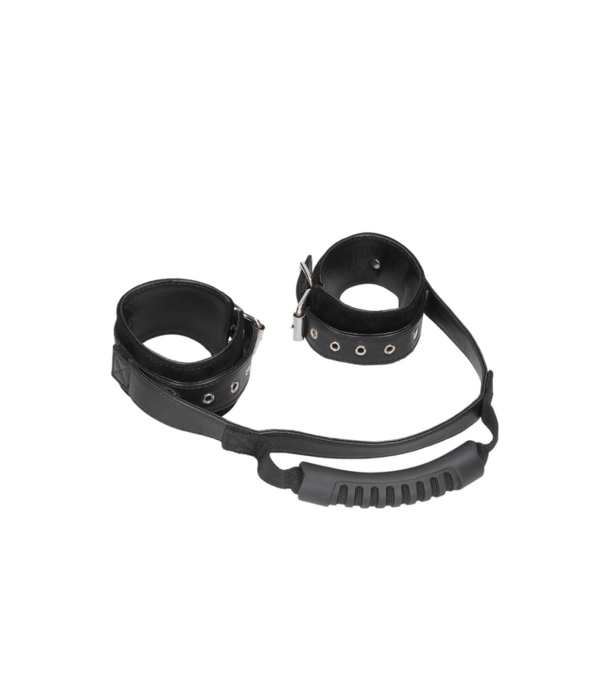 Ouch! by Shots Geverbonden Lederen Handboeien met Handvat