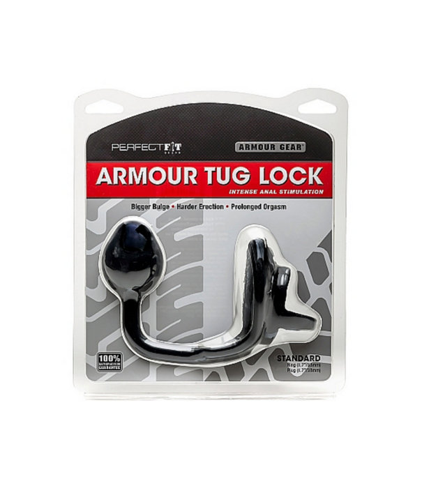 PerfectFitBrand Armor Tug Lock - Cockring met Ball Strap en Butt Plug - Medium