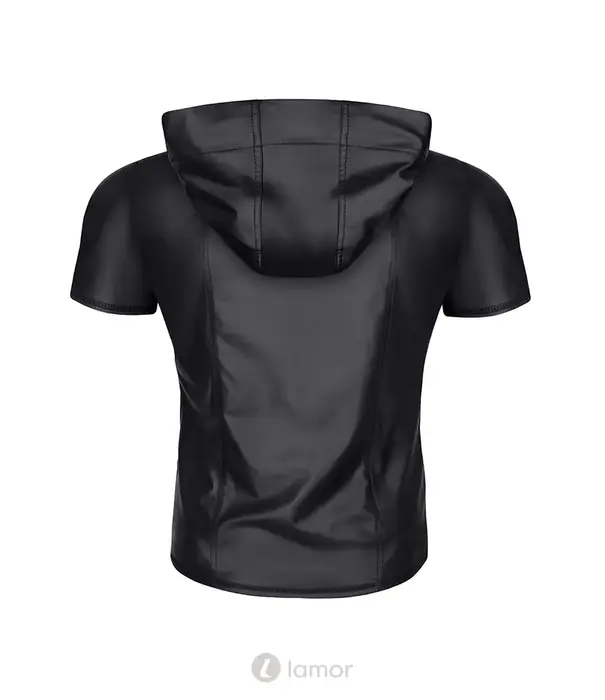 * RFP RFP wetlook T-shirt zwart met rits en slim fit pasvorm