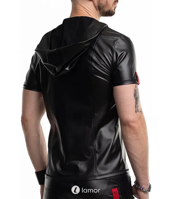 * RFP RFP wetlook T-shirt zwart met rits en slim fit pasvorm