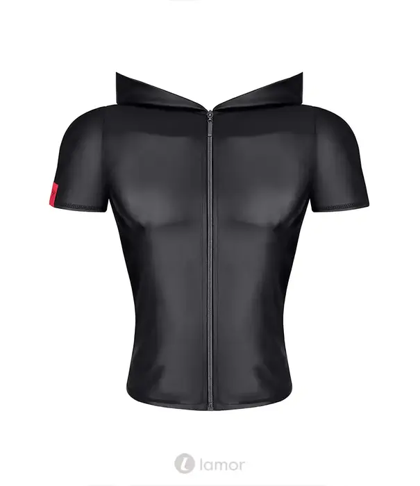 * RFP RFP wetlook T-shirt zwart met rits en slim fit pasvorm