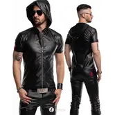 RFP wetlook T-shirt zwart met rits en slim fit pasvorm