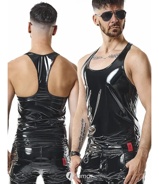 * RFP RFP PVC tanktop zwart met stretch pasvorm en glans
