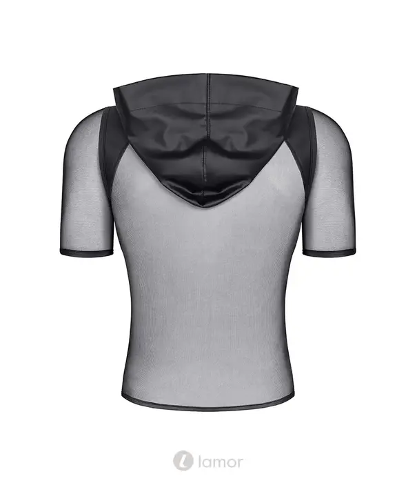 * RFP RFP mesh shirt zwart met capuchon en wetlook details