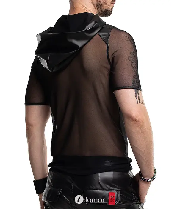 * RFP RFP mesh shirt zwart met capuchon en wetlook details