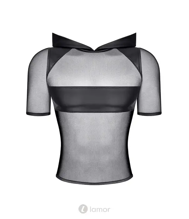 * RFP RFP mesh shirt zwart met capuchon en wetlook details