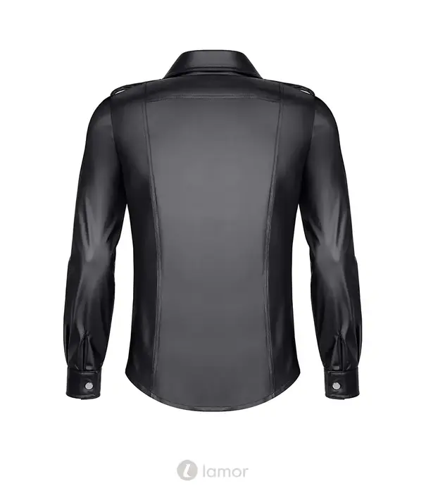 * RFP RFP wetlook shirt zwart lange mouw met rits en slim fit