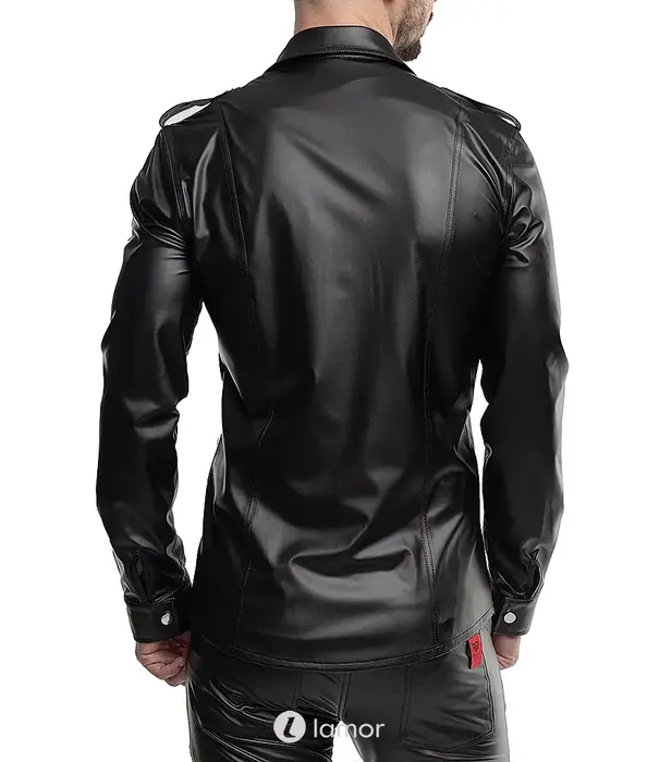 * RFP RFP wetlook shirt zwart lange mouw met rits en slim fit