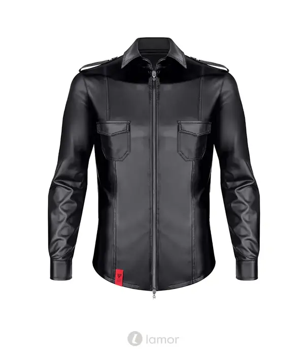 * RFP RFP wetlook shirt zwart lange mouw met rits en slim fit