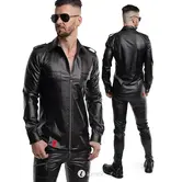 RFP wetlook shirt zwart lange mouw met rits en slim fit