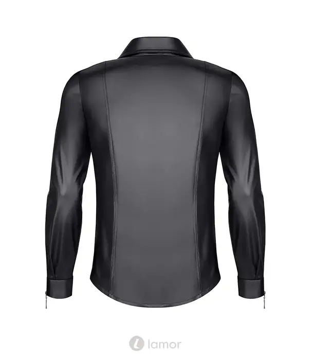 * RFP RFP wetlook shirt zwart lange mouw met rits slim fit