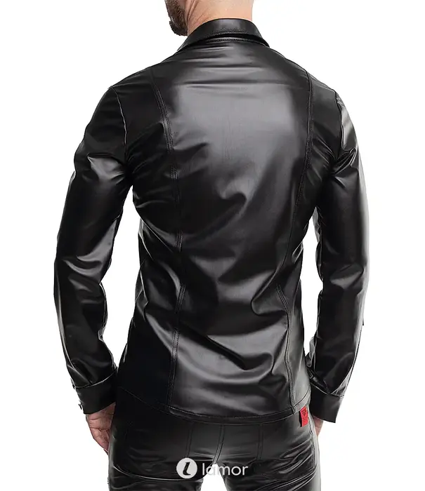 * RFP RFP wetlook shirt zwart lange mouw met rits slim fit