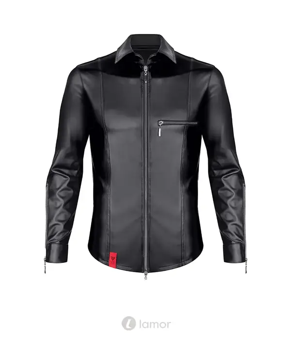 * RFP RFP wetlook shirt zwart lange mouw met rits slim fit