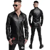 RFP wetlook shirt zwart lange mouw met rits slim fit