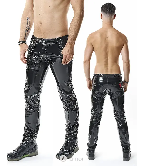 * RFP RFP PVC broek laag model zwart met rits en zakken