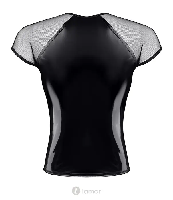 * RFP RFP PVC shirt zwart met mesh mouwen en stretch pasvorm