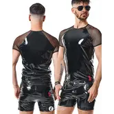 RFP PVC shirt zwart met mesh mouwen en stretch pasvorm