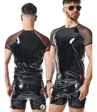 PVC shirt met mesh mouwen zwart, Santi
