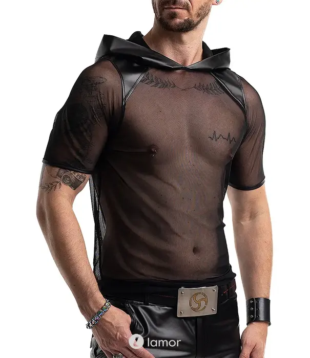 * RFP RFP mesh hoodie shirt zwart met capuchon slim fit