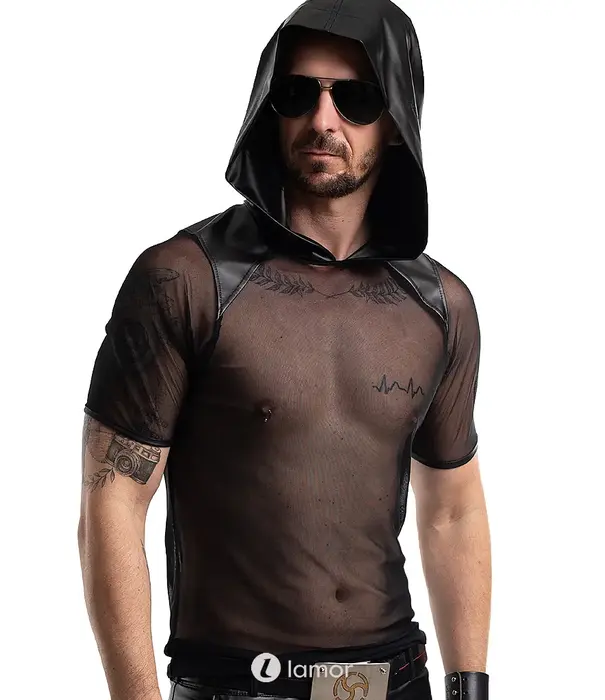 * RFP RFP mesh hoodie shirt zwart met capuchon slim fit