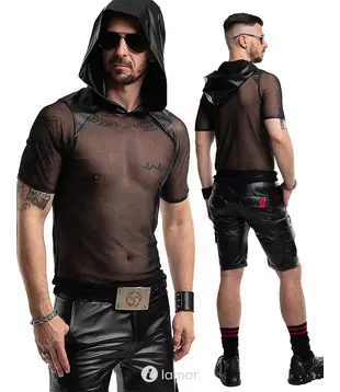 Mesh hoodie shirt zwart slim fit, Tito