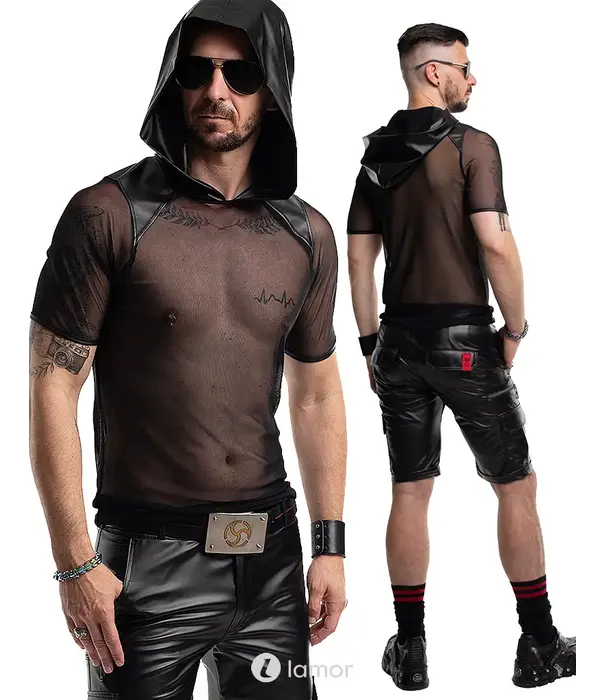 * RFP RFP mesh hoodie shirt zwart met capuchon slim fit