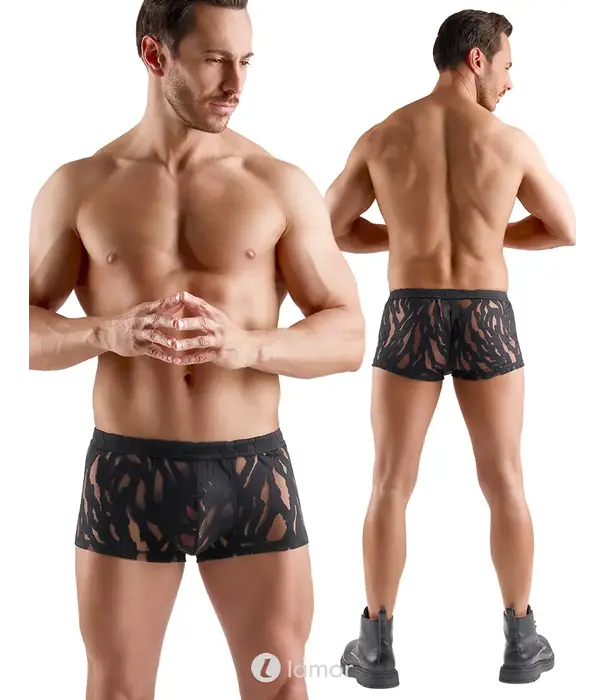 * SVENJOYMENT Svenjoyment transparante heren broek burnout look zwart stretch