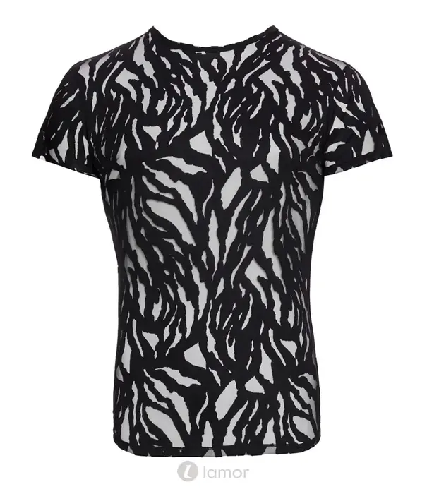 * SVENJOYMENT Svenjoyment transparant heren shirt burnout look zwart stretch