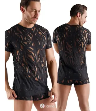 Transparant heren shirt zwart stretch, SJ-2162232