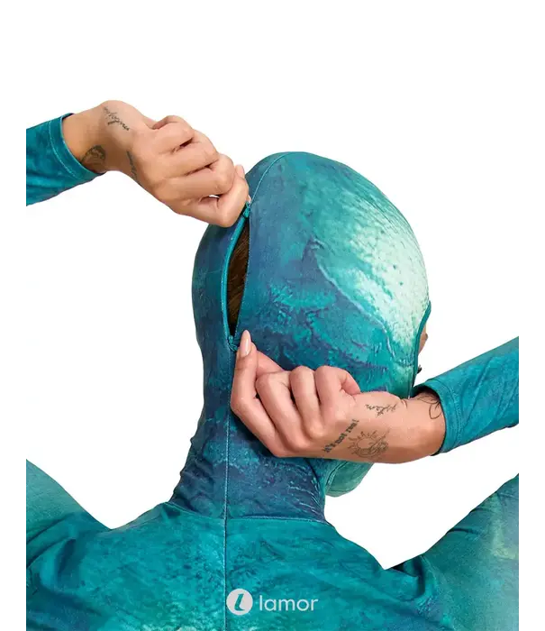 * COTTELLI  Beasty Suits reptiel catsuit met aangehecht masker groen-blauw