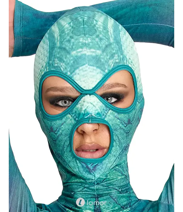 * COTTELLI  Beasty Suits reptiel catsuit met aangehecht masker groen-blauw