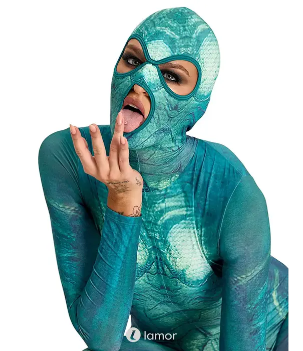 * COTTELLI  Beasty Suits reptiel catsuit met aangehecht masker groen-blauw
