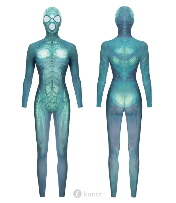 * COTTELLI  Beasty Suits reptiel catsuit met aangehecht masker groen-blauw