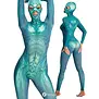 Beasty Suits reptiel catsuit met aangehecht masker groen-blauw