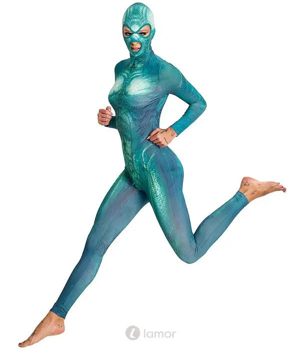 * COTTELLI  Beasty Suits reptiel catsuit met aangehecht masker groen-blauw