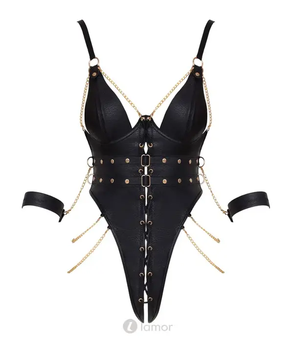 * COTTELLI  Cottelli Bondage body imitatieleer met kettingen en manchetten zwart