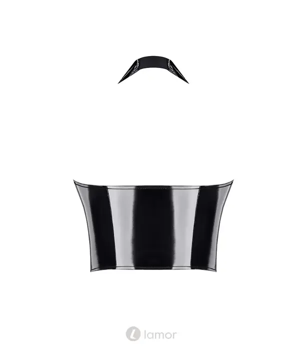 * DEMONIQ Demoniq lak dames top met rits en diep decolleté zwart TDMelania001