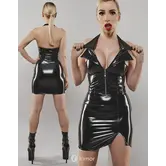 Demoniq lak dames top met rits en diep decolleté zwart TDMelania001