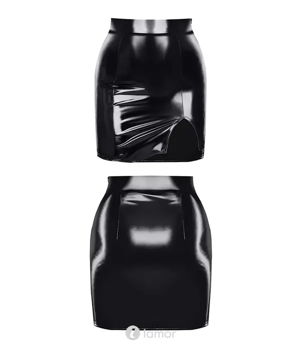 * DEMONIQ Demoniq halflange zwarte lak rok vinyl TDEulalia001