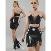 Demoniq halflange zwarte lak rok vinyl TDEulalia001