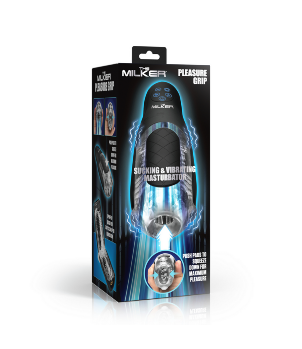 De Milker Pleasure Grip - Zuig- en Vibrerende Masturbator - Transparant/Zwart