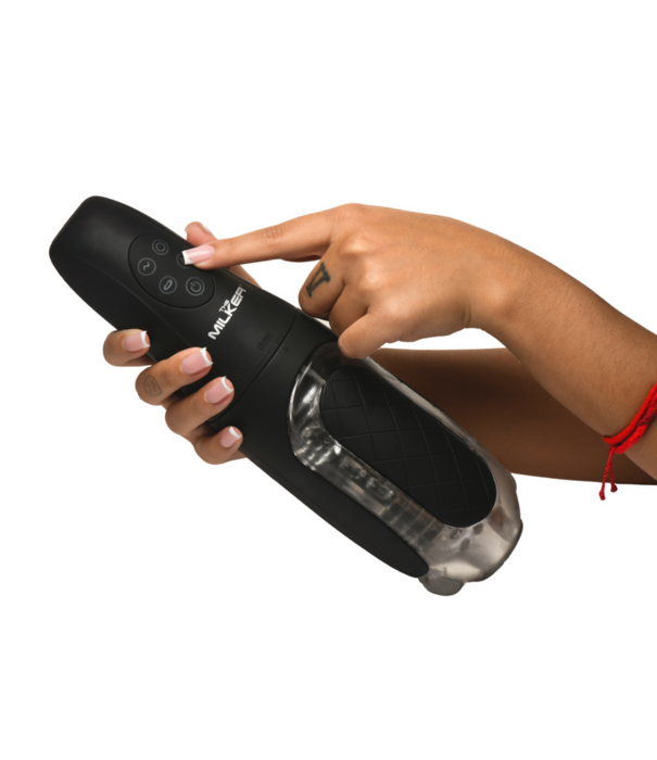 De Milker Pleasure Grip - Zuig- en Vibrerende Masturbator - Transparant/Zwart